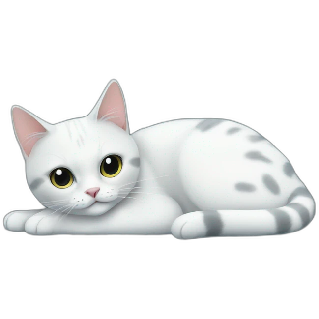 White cat with black spots and striped cat lying on the blue sofa emoji