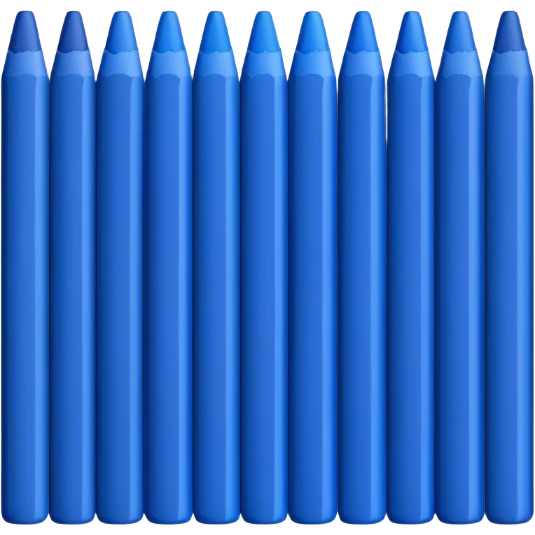 Eleven blue crayons arranged in a neat row emoji