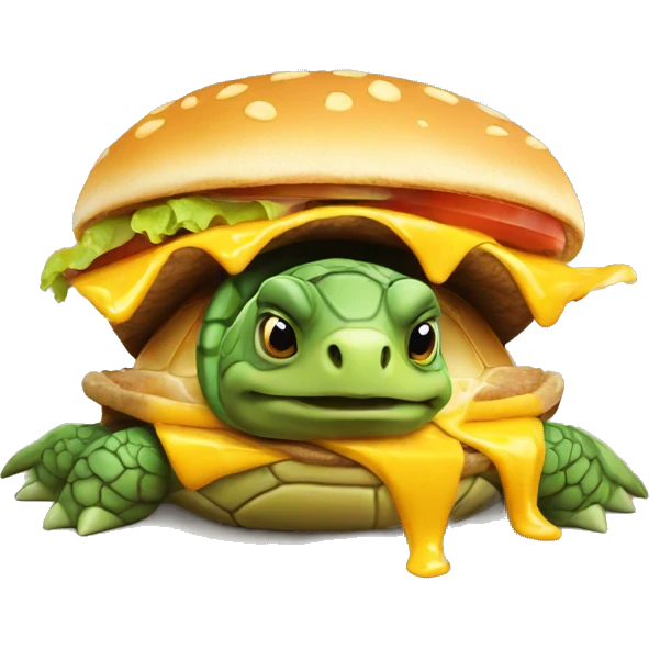 Turtle eating cheeseburger emoji
