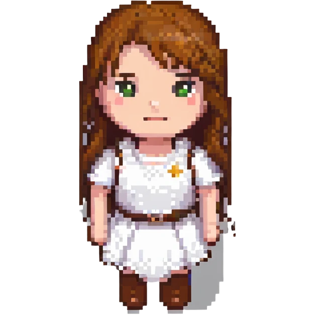 white girl with brown hair, pixel art emoji style emoji