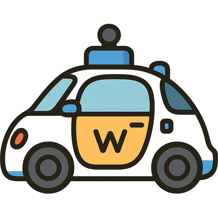 Waymo self-driving car, modern and clean, visible sensors and lidar, simple background, lineal color icon with black outlines style emoji