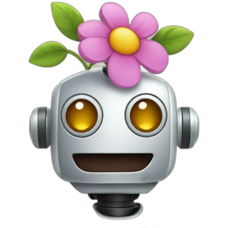 happy robot with flower emoji