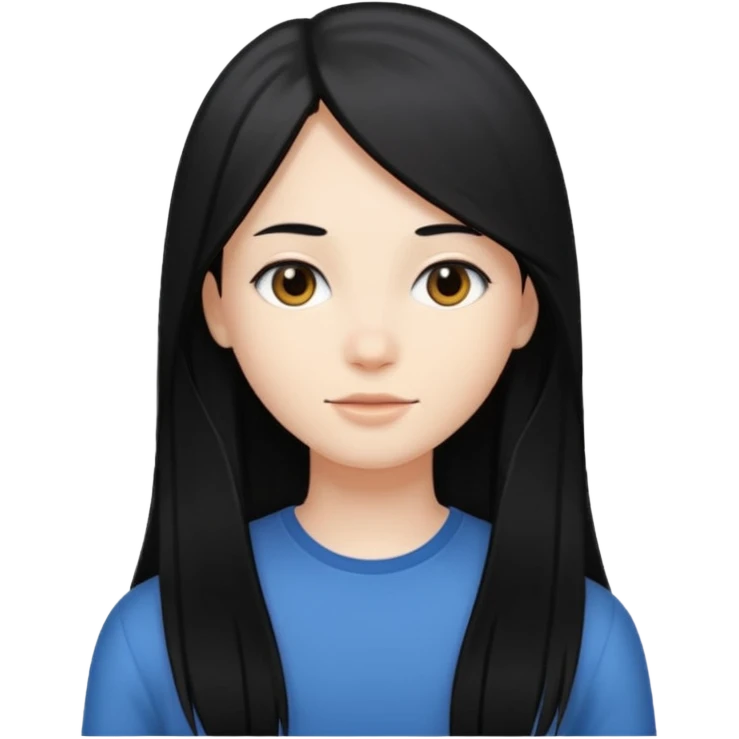Black long straight hair and white skin emoji