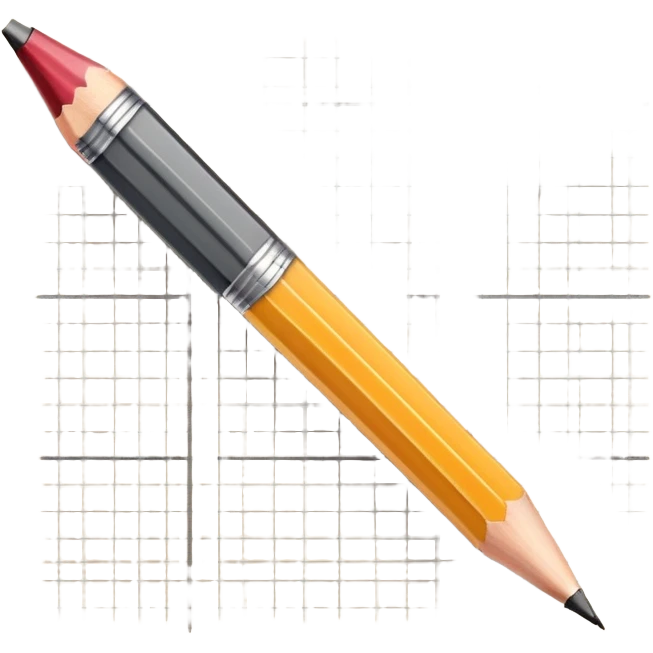 A pencil is placed over a sheet of paper grid, representing the sketching  emoji