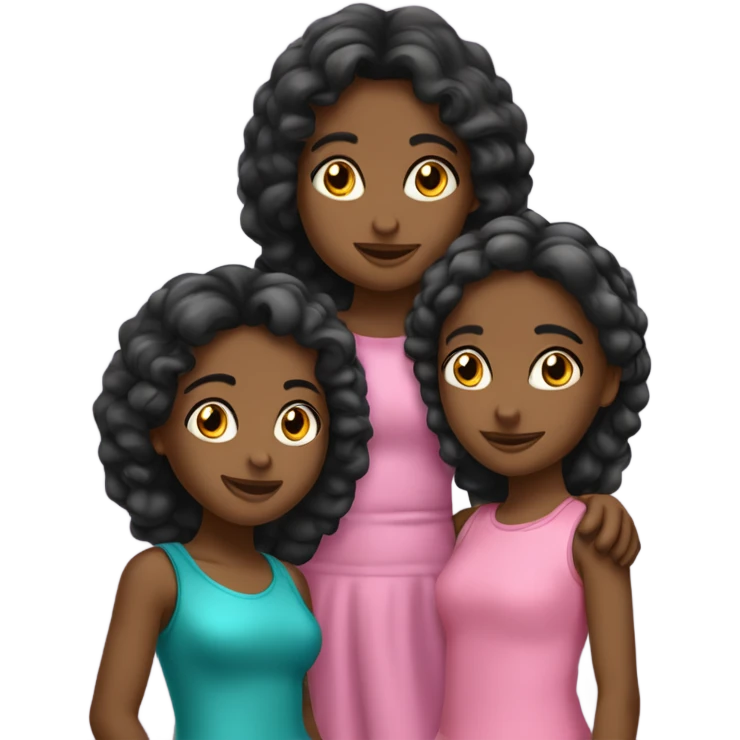 Tres chicas abrazandoce, las 3 de pelo negro pero una de 9 años, otra de 15 y una de 36 emoji
