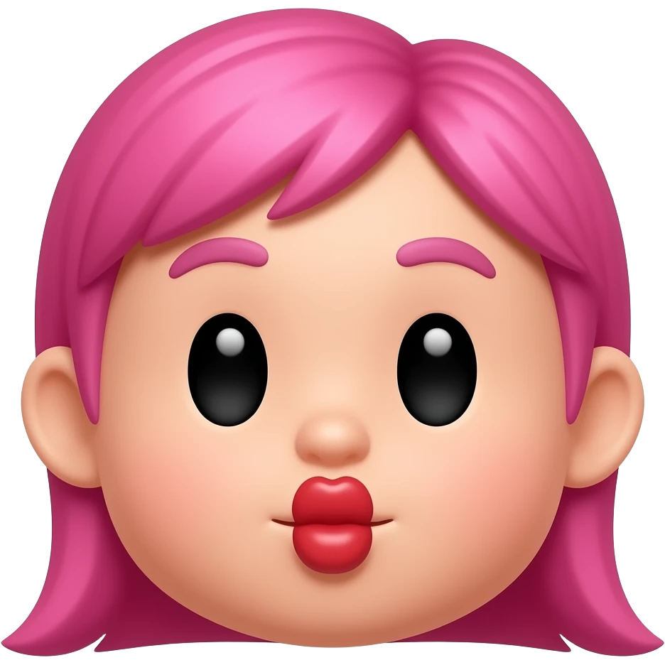 emoji tirando un beso, que sea redondo con cabello todo rosaa y el beso rojo, que no sea humana que literal sea una emoji "😘" asi  pero rosita y con cabello emoji