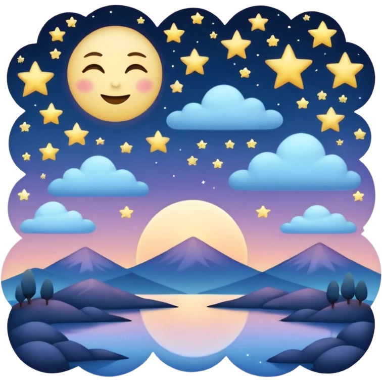 "Design a calming emoji for evening reflection. Soft moonlight, gentle stars, peaceful twilight sky, or spiritual symbols. No people - emphasize tranquil colors, night sky elements, and serene spiritual imagery." emoji