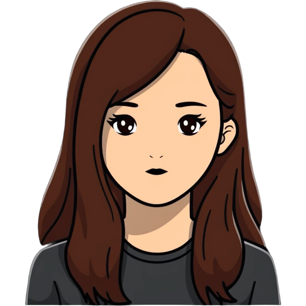 White girl looks mysterious, and she has long brown hair emoji