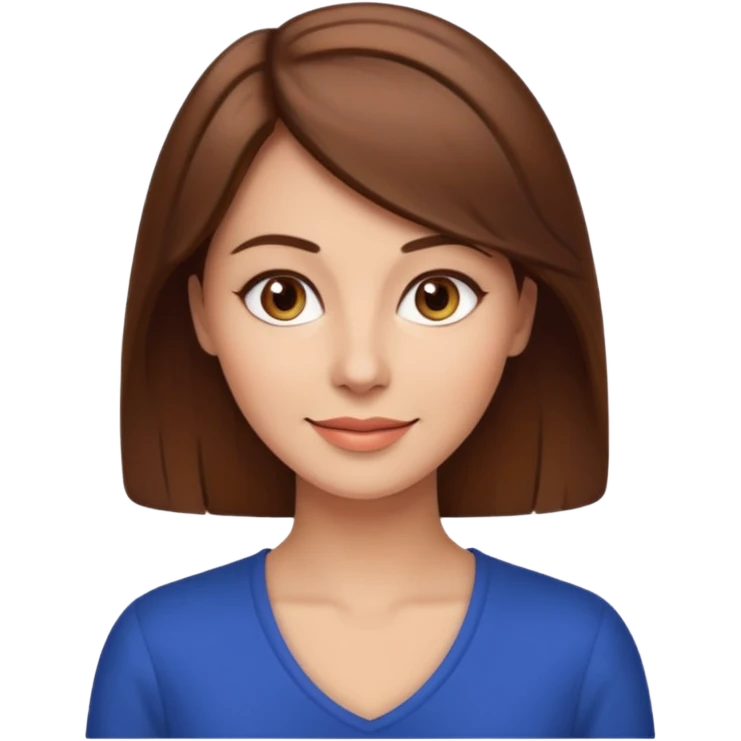 emoji of a 30-year-old woman with a more mature appearance, lady-like features, brown hair, friendly expression emoji