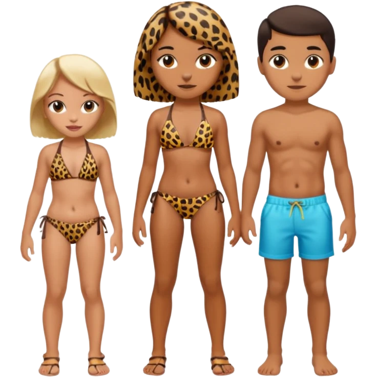 a girl wearing leopard print bikini standing with a boy wearing shorts  emoji