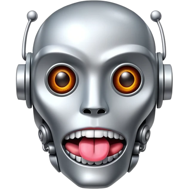robot with tongue, metallic details emoji