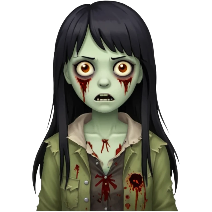 Faça uma mulher zumbi de franja cabelo longo preto 🧟‍♀️ emoji