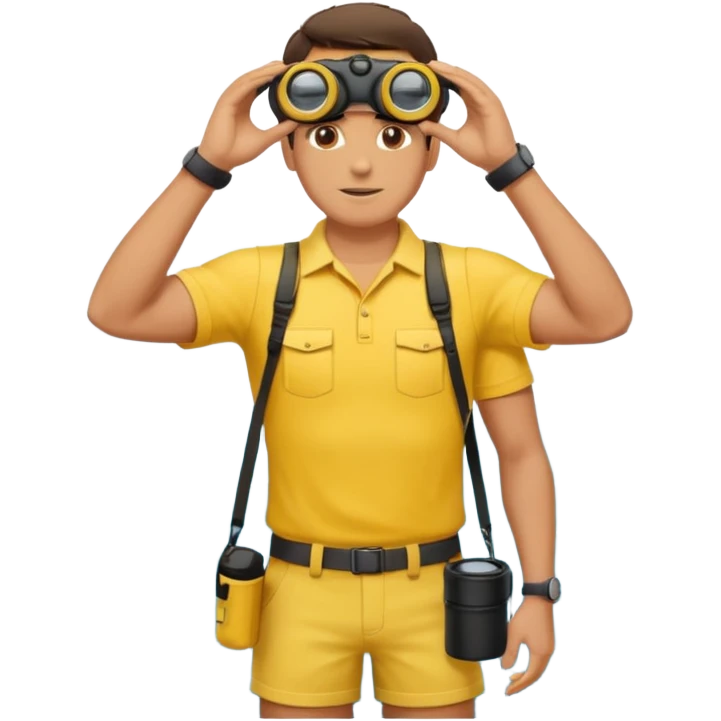 Male lifeguard – yellow shirt, binoculars in hand, scanning the sea, full body emoji