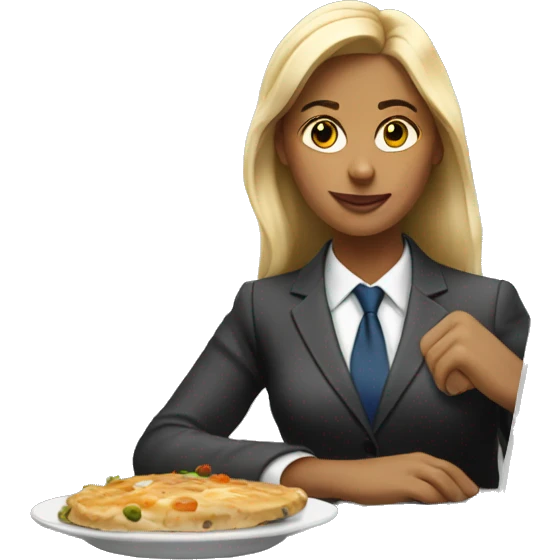 Busy blonde corporate girl having diner with her laptop emoji