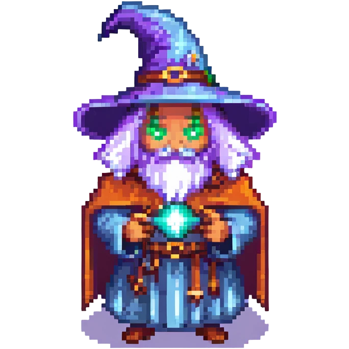 Add a magical glowing aura around the wizard bean casting a spell in pixel art style with no background. emoji