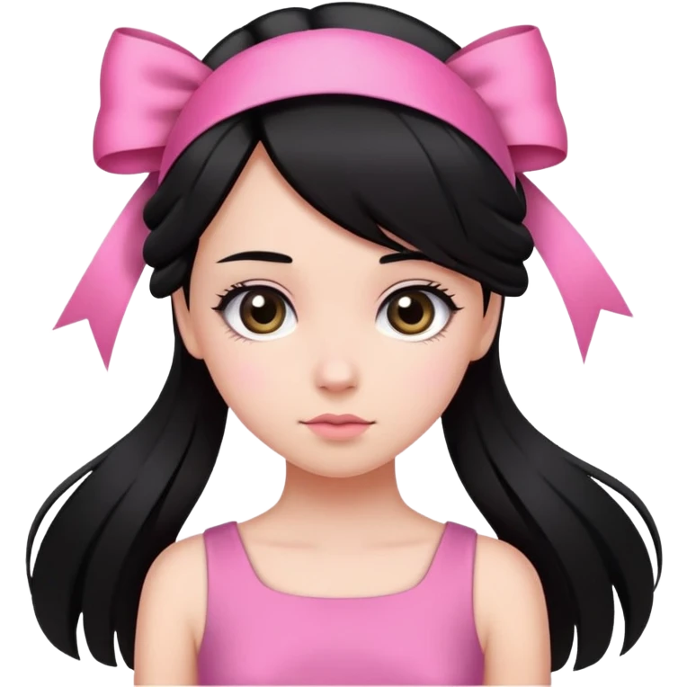Girl with black straight hair using pink dress with a ribbon at her hair emoji