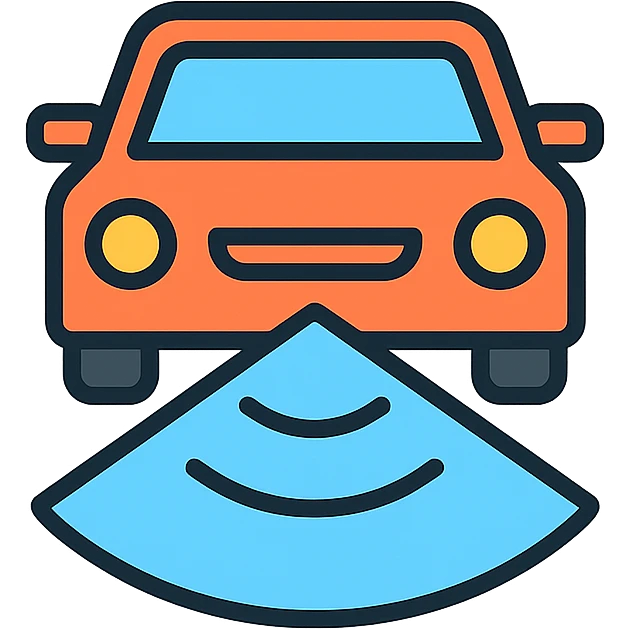 simple icon of a car with highlighted field of view, ego spatial sense for driving, color outline style emoji