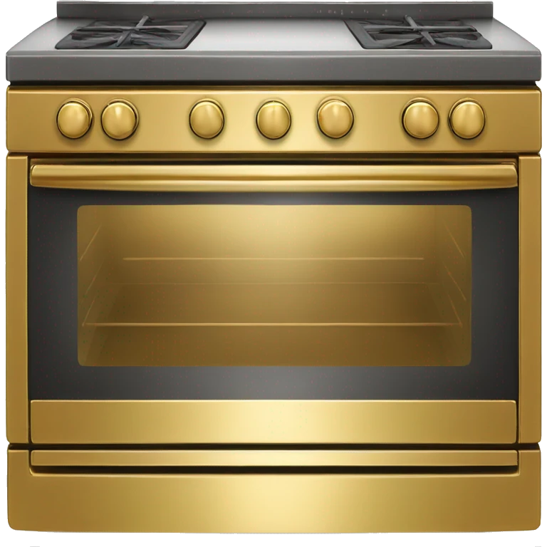 Realistic front facing shiny gold stove top oven. emoji