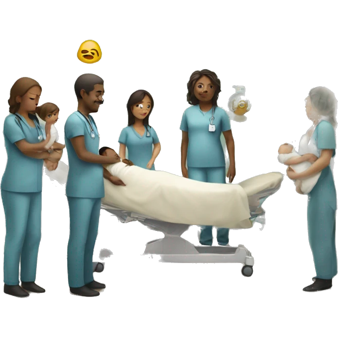 a woman gives birth and doctors stand nearby emoji