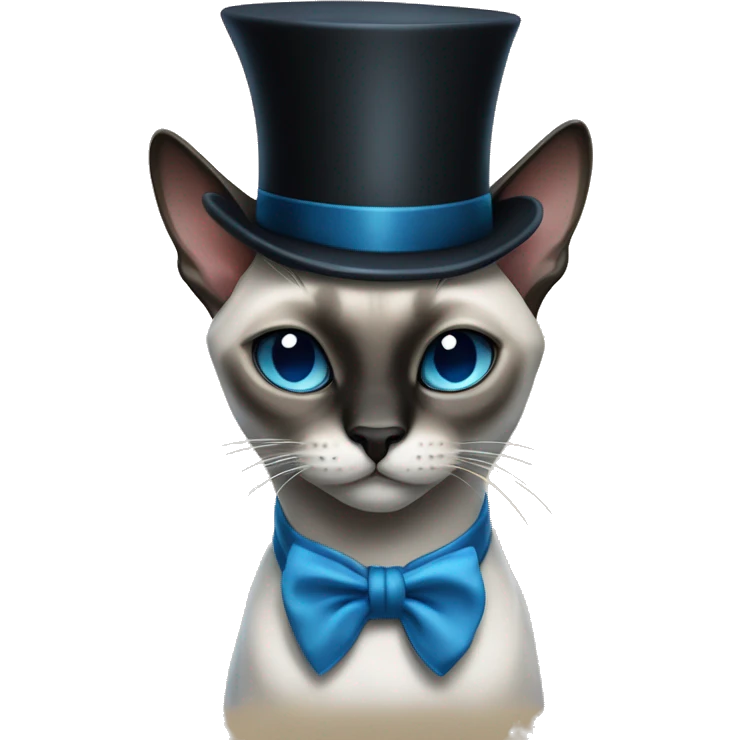 Blue point Siamese cat wearing a black top hat and monocle emoji