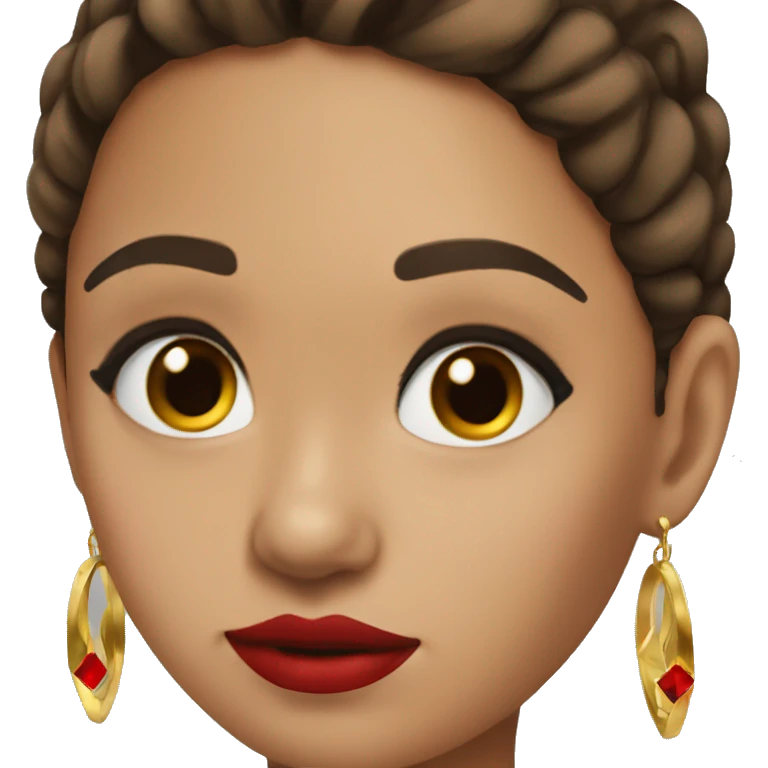 Mexican girl with brown straight hair hoop gold earrings and winged eyeliner with red lipstick  emoji