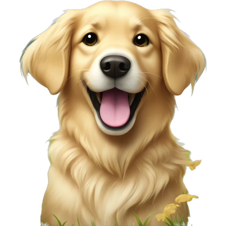 playful golden retriever enjoying nature emoji