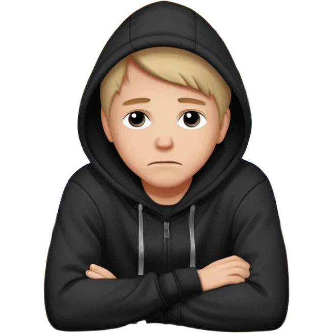 Caucasian in black hoodie coat sitting sad at bar leaning on arm emoji