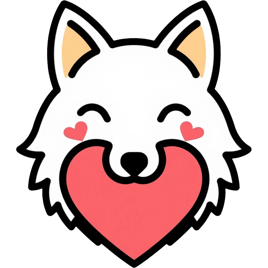 White wolf with heart, romantic emoji