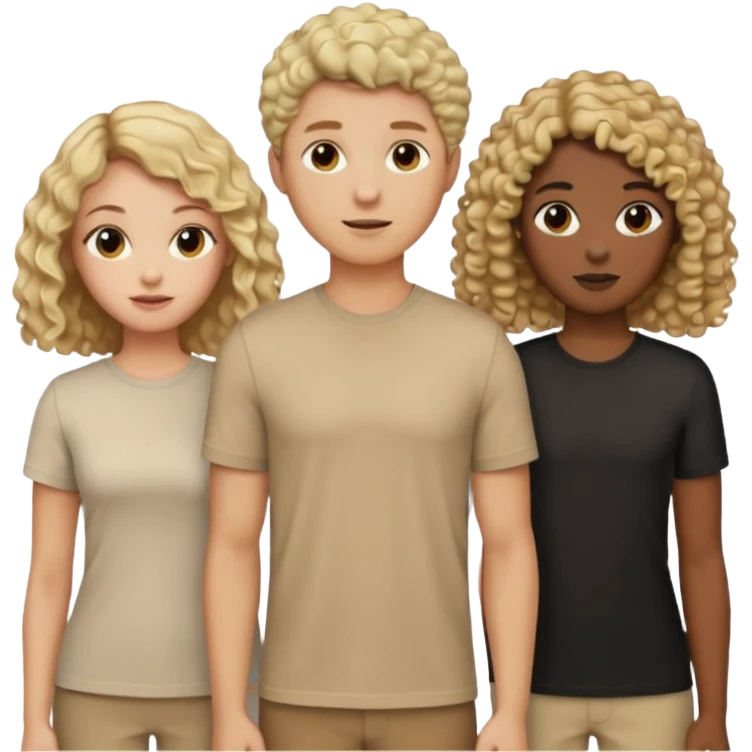 group of people  together ; men and women with brown, blonde, black hair- short hair, long hair and curly hairr wearing beige shirts aesthetic no collar, brown people, white people, black people emoji
