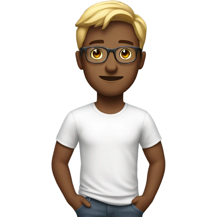 Young man wearing a titanium glasses and t shirt emoji