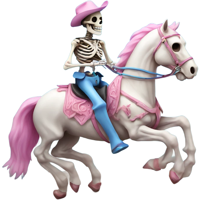 skeleton riding a pink and blue horse emoji