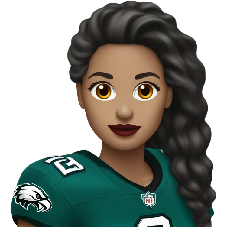  White skin female dark hair red lips wearing Philadelphia Eagles jersey emoji