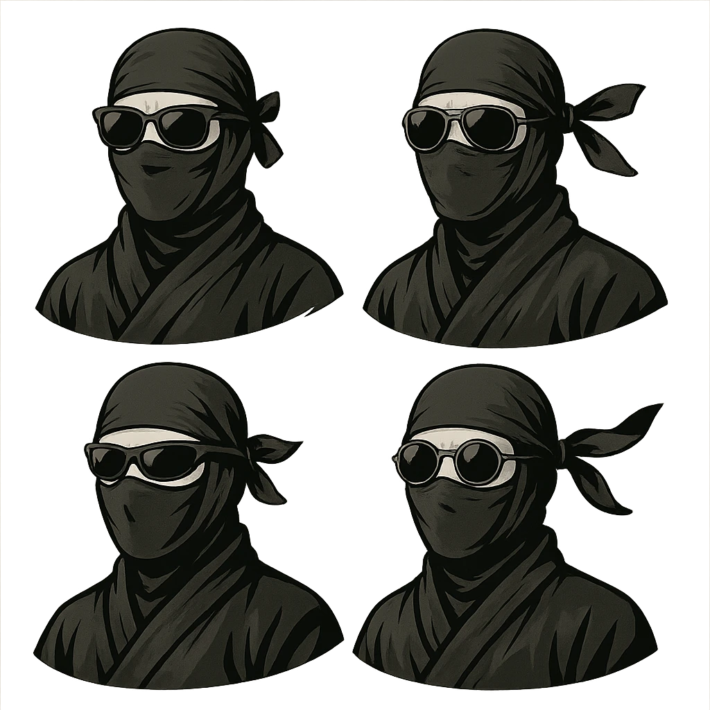 ninja wearing sunglasses, various styles emoji