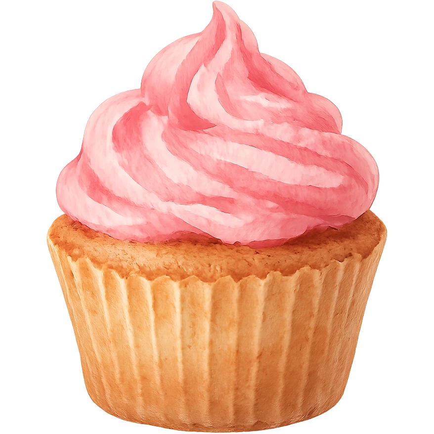 watercolor style cupcake with pink icing emoji