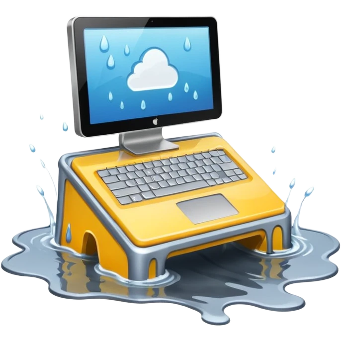 computer pc machine in puddle with splash  emoji