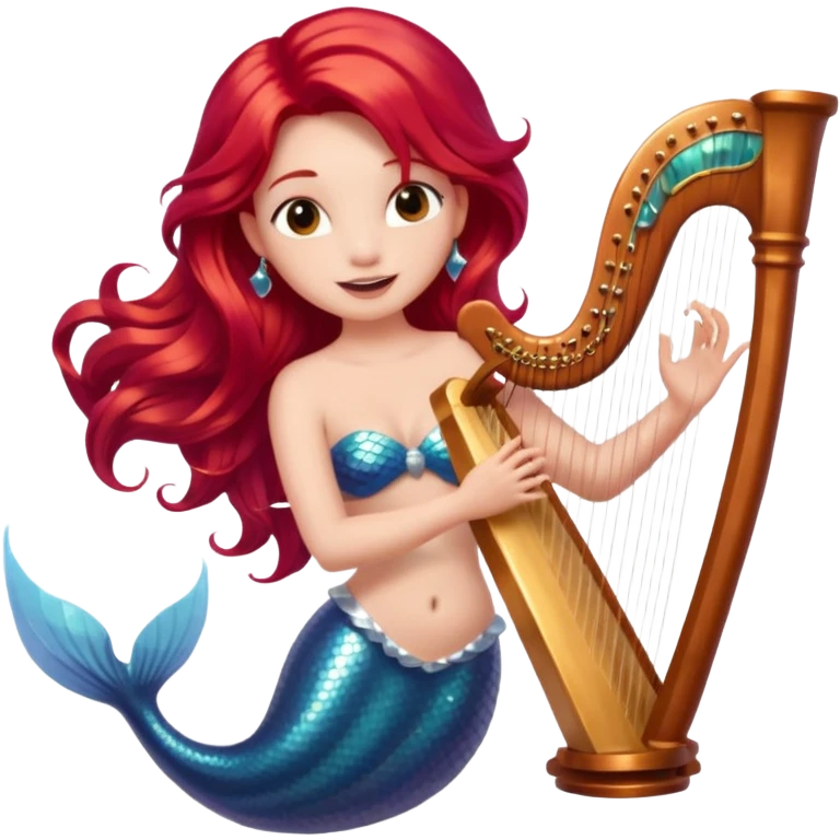 Singing Mermaid – Holding harp, red hair emoji