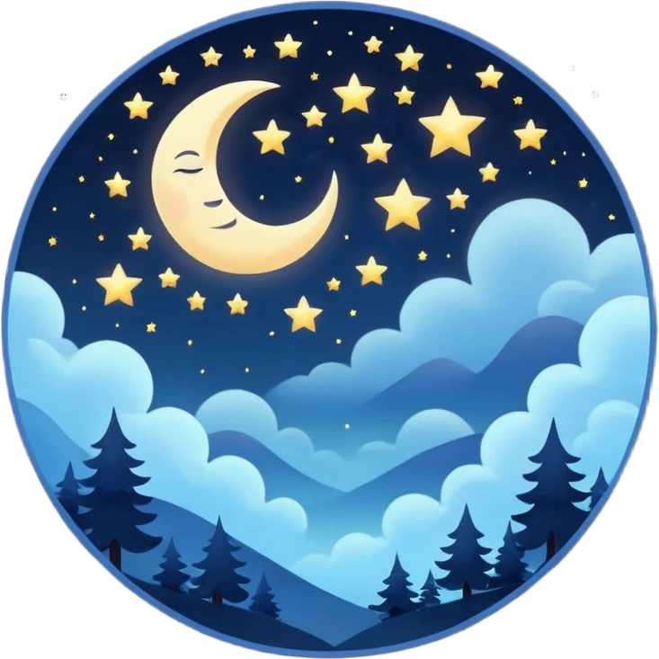 serene night sky with moon and stars, circular avatar emoji