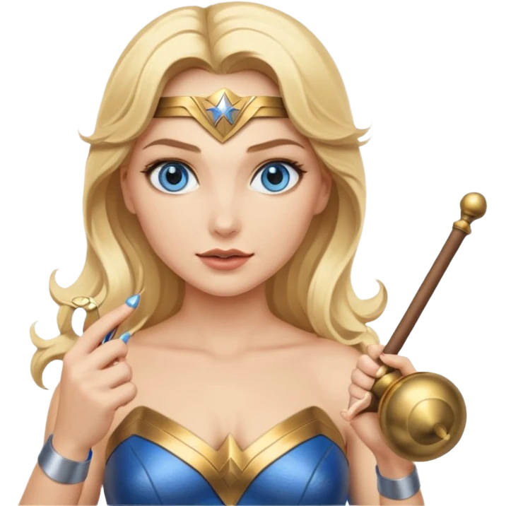 Blonde blue eyes Wonder Woman holding bell and baton  emoji