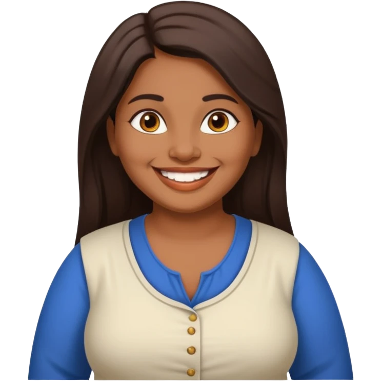 40 yr old chubby Sri Lankan woman, dark skin, straight brown hair, big smile, white teeth, european clothes, longer hair emoji