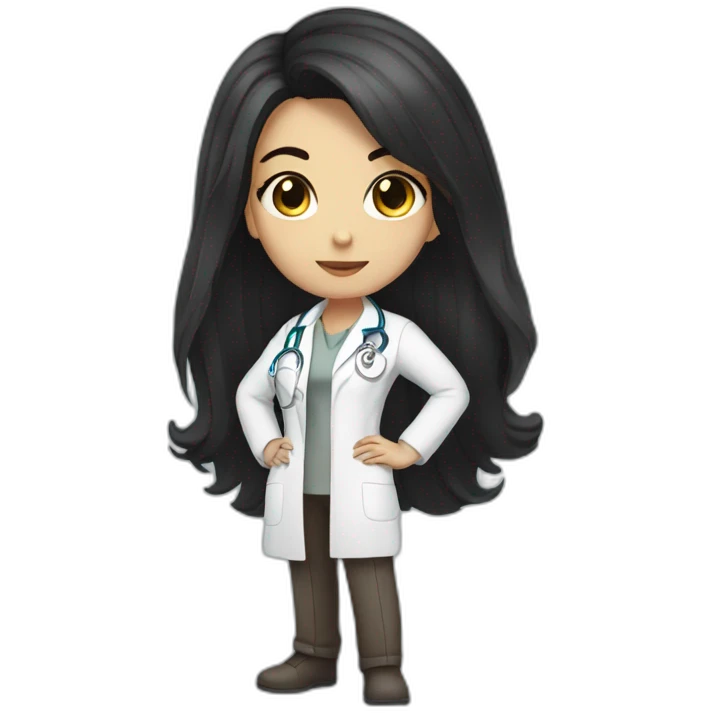 doctor girl with dark hair and dark brown eyes who is crouching emoji