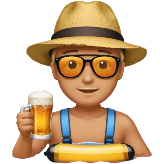 a guy river tubing with a beer  emoji