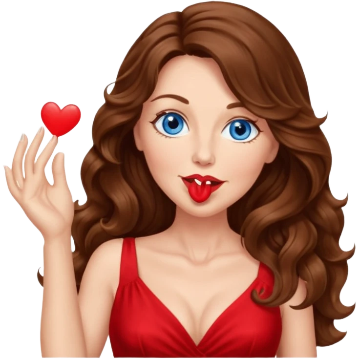 Extra Long wavy hair, brown hair, blue eyes Caucasian, age 50, sexy clothes boobies, blowing kiss emoji