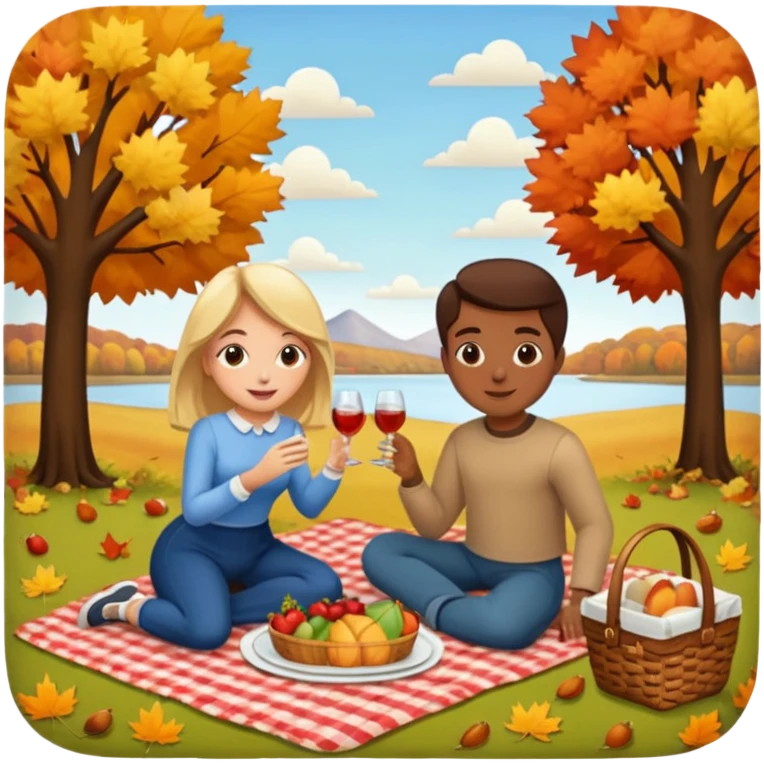 Couple having a picnic fall scenery emoji