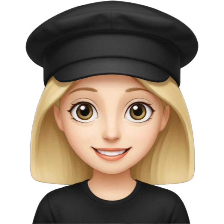 나는 여자이고 눈이 큰 편이고 MBTI는 ENTP야.  모자를 즐겨 써. 검정색 티셔츠를 입혀줘. 성격은 웃기고발랄하게 표현됐으면좋겠어. emoji