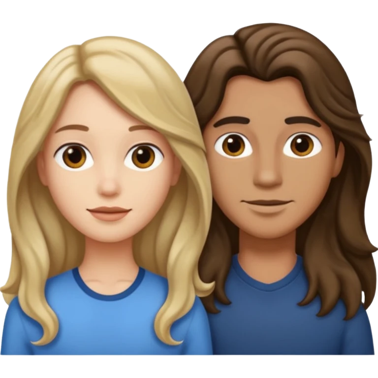 Longer wavy hair for one and straight for the other emoji