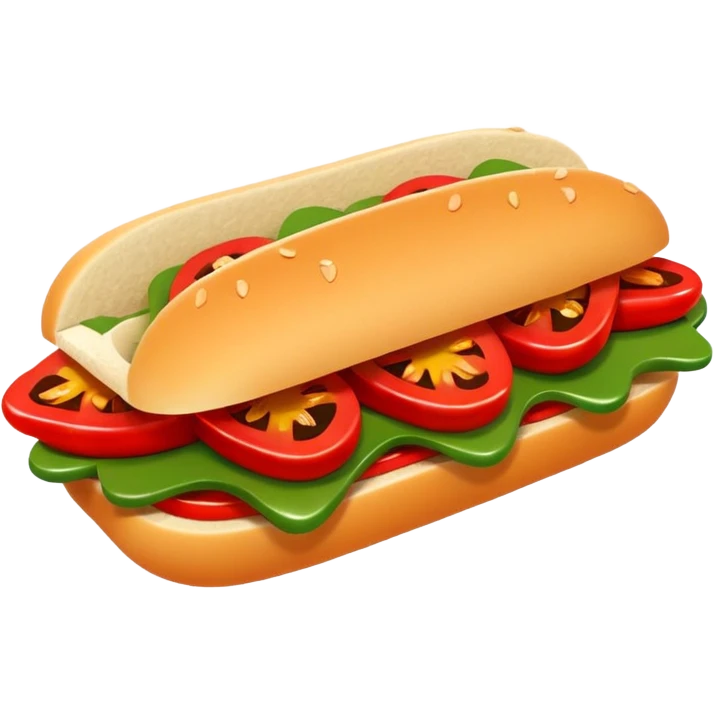 cute toy-like spicy sucuk sandwich object icon, rounded shapes, glossy texture, bright colors, sucuk slices visible, small chili pepper, 3D cartoon, mobile game icon style, clean background, no text, no watermark
 emoji
