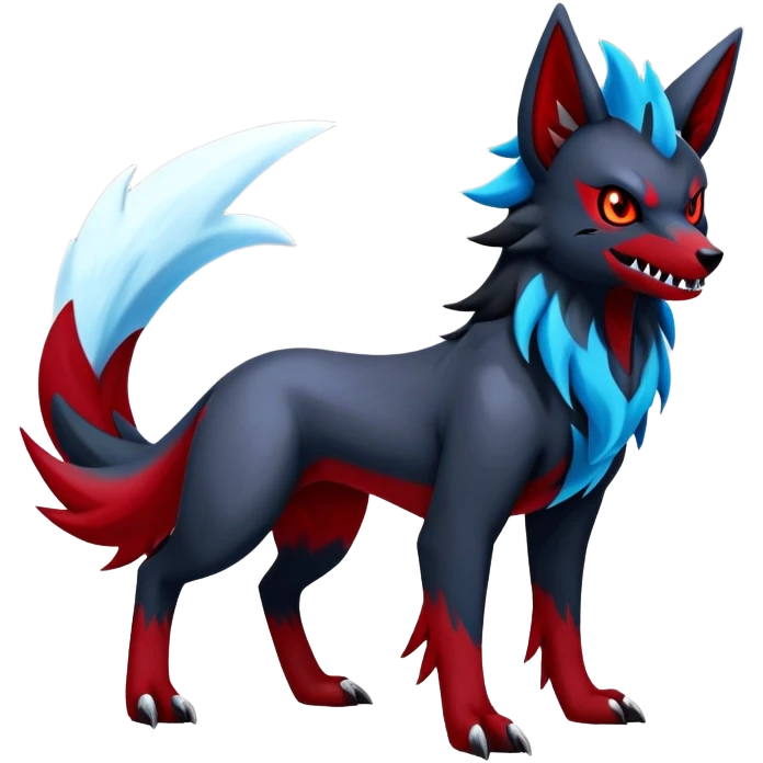 Shiny Exotic Excessive Mysterious Houndoom-Mightyena-Zorua-Zoroark-Zangoose-Pokémon-Fakémon-hybrid-creature (full body) emoji