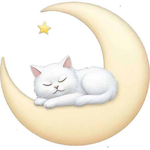White Persian cat sleeping on crescent moon  emoji