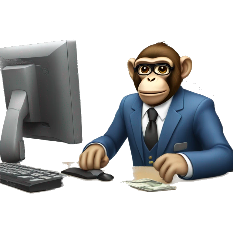 Monkey banker at a computer.  emoji