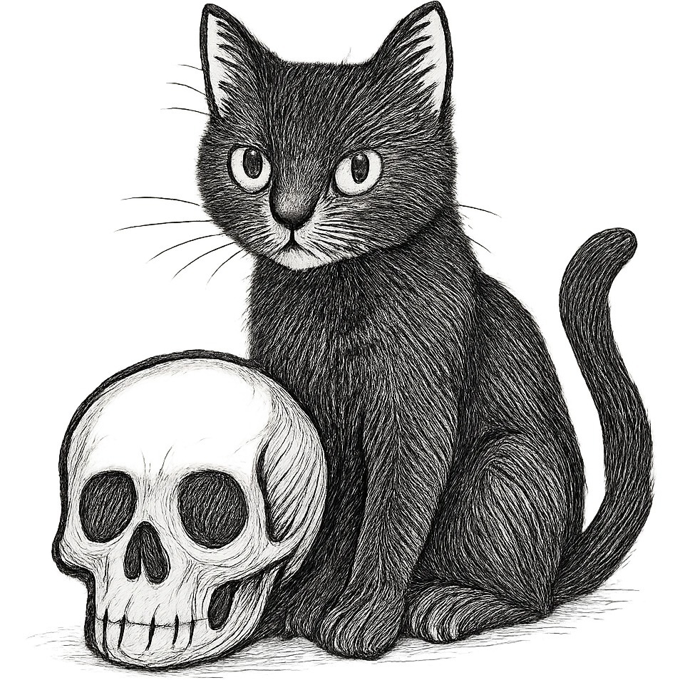 Make the black cat more detailed while keeping the hand-drawn sketch line art style, with no background. emoji